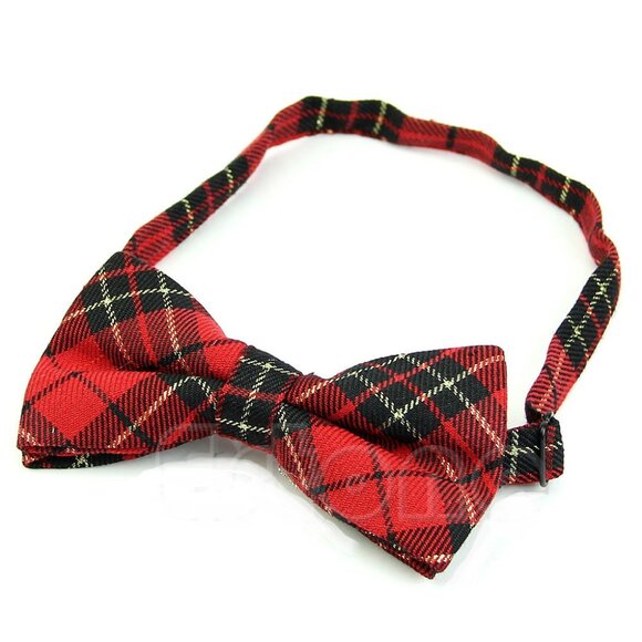 New Plaid Red Adjustable Bow Tie Men Boy - Picture 1 of 3